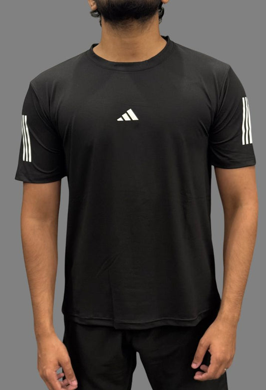 Adi Black T-Shirts with Triline on Sleeves