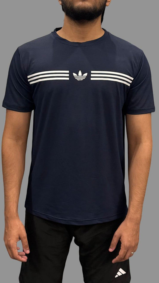 Adi Navy T-Shirts with Logo Triline on Chest