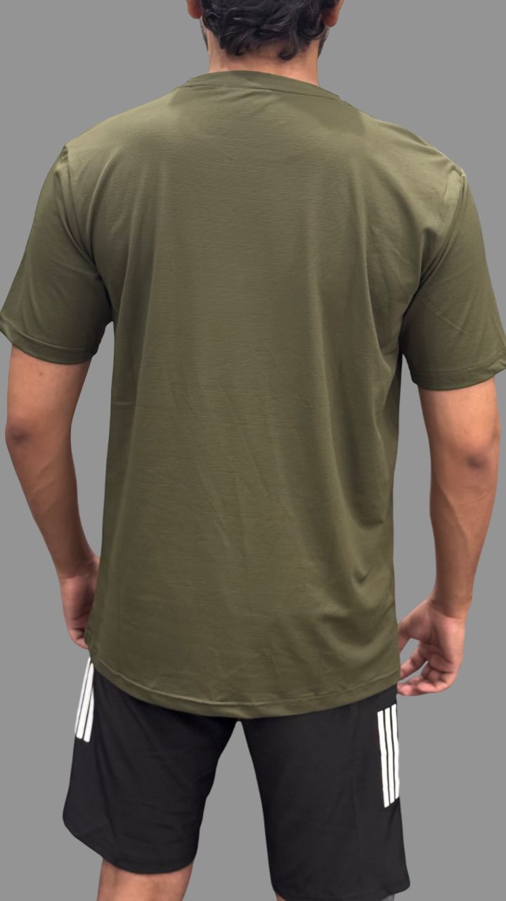 Adi Olive Green T-Shirts with Triline on Shoulders