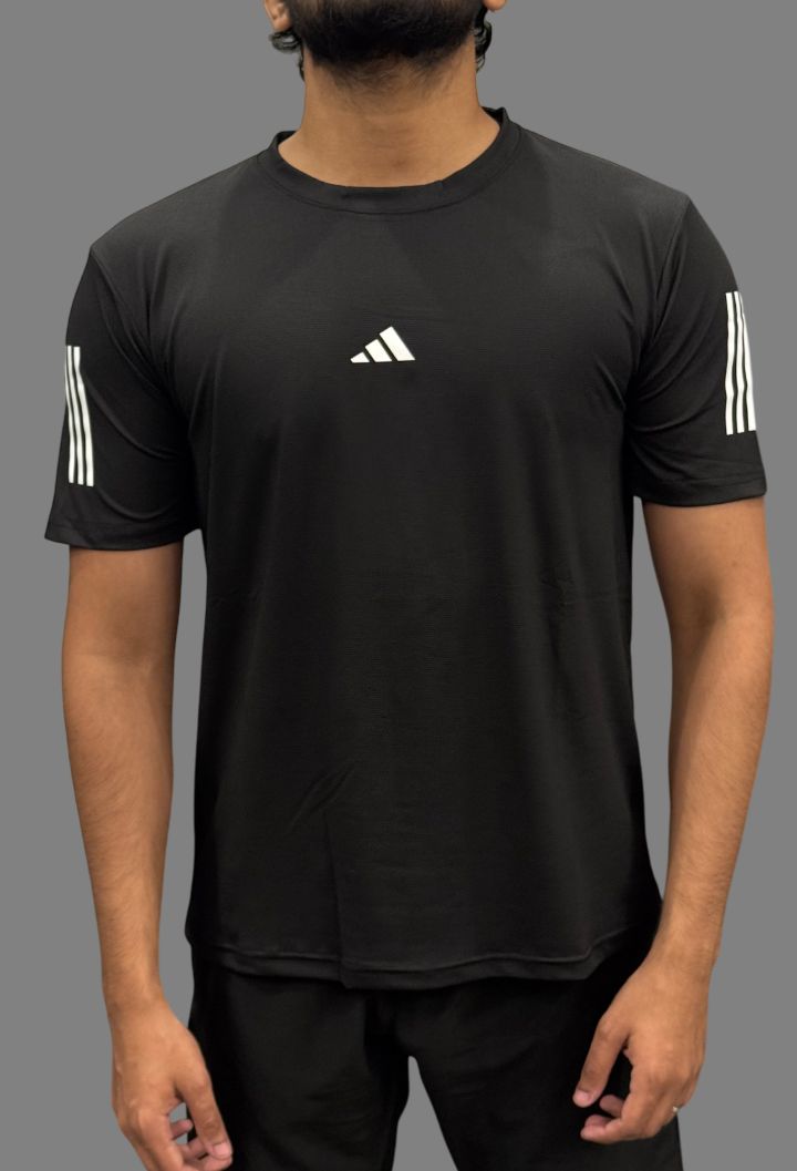 Adi Black T-Shirts with Triline on Sleeves