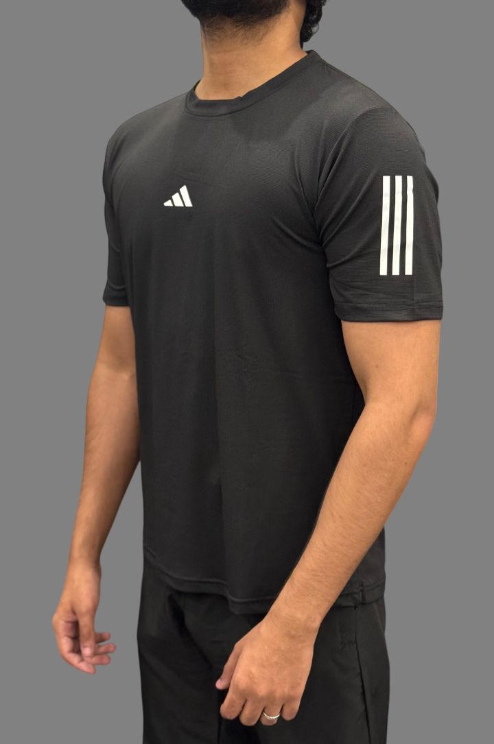 Adi Black T-Shirts with Triline on Sleeves