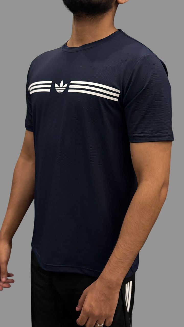 Adi Navy T-Shirts with Logo Triline on Chest